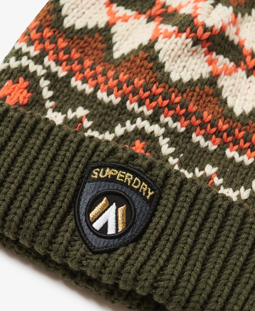 czapka beanie apres ski w kolorze khaki w stylu fairisle
