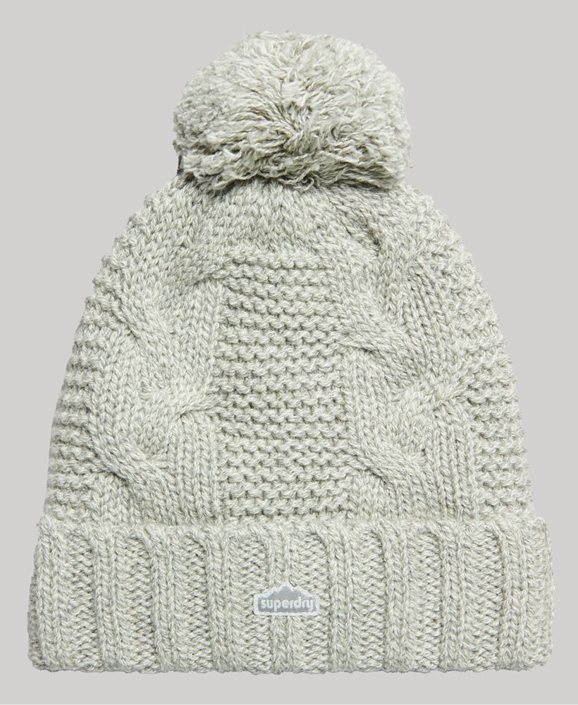 czapka z dzianiny kablowej bobble w kolorze jasnoszarym tweedowym