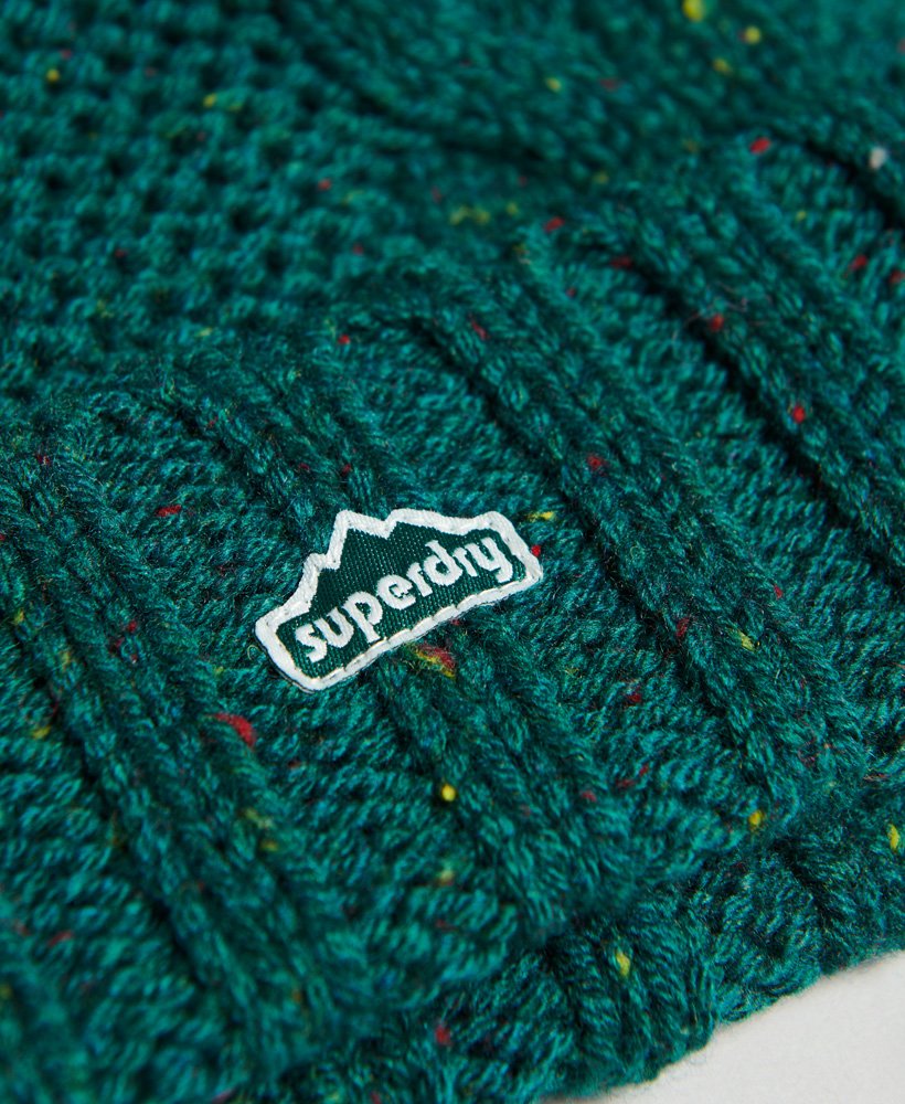czapka z dzianiny kablowej bobble beanie w kolorze leśnozielonym tweedu