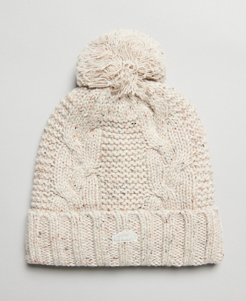 czapka z pomponem cable knit w kolorze owsianego tweedu