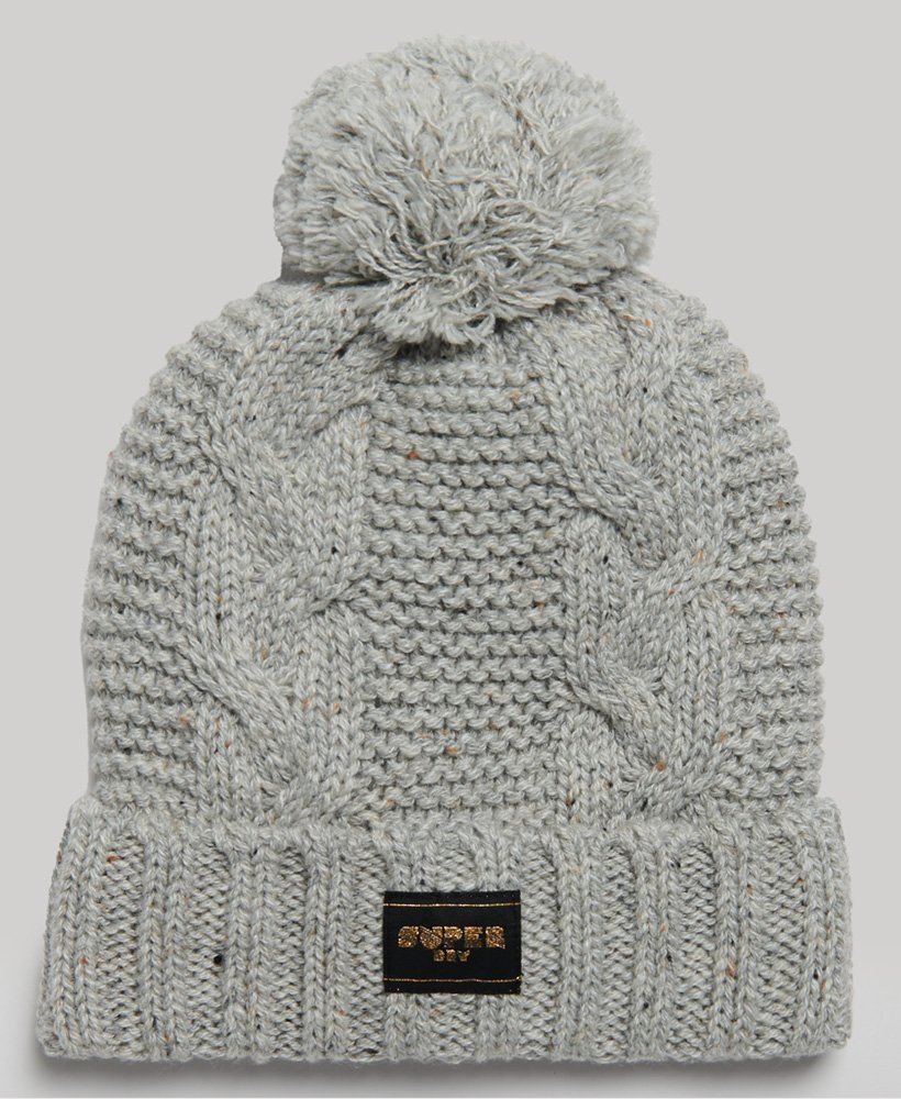 czapka beanie z dzianiny kablowej w kolorze lodowo-szarym