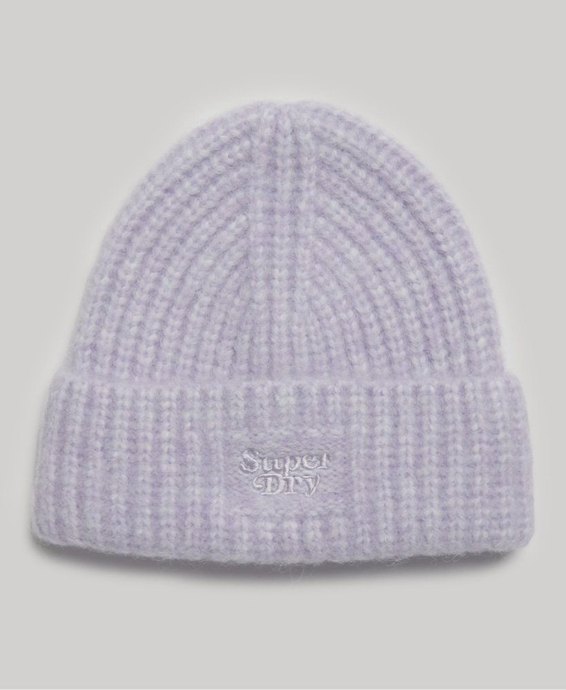 czapka beanie z dzianiny ściągaczowej w kolorze fioletowym heather