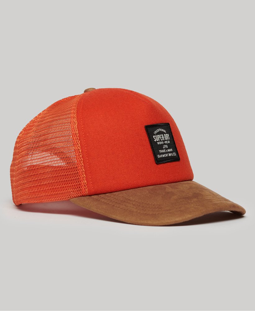 czapka typu trucker w stylu vintage z grafiką w kolorze puree dyniowo-pomarańczowym