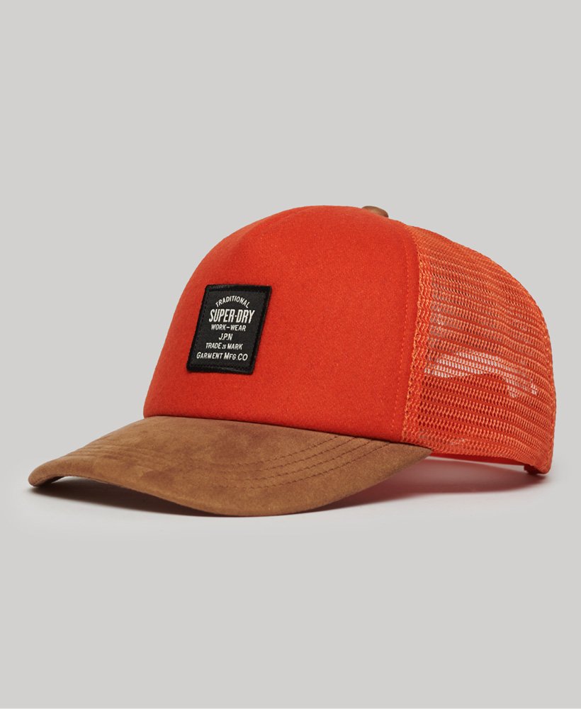 czapka typu trucker w stylu vintage z grafiką w kolorze puree dyniowo-pomarańczowym