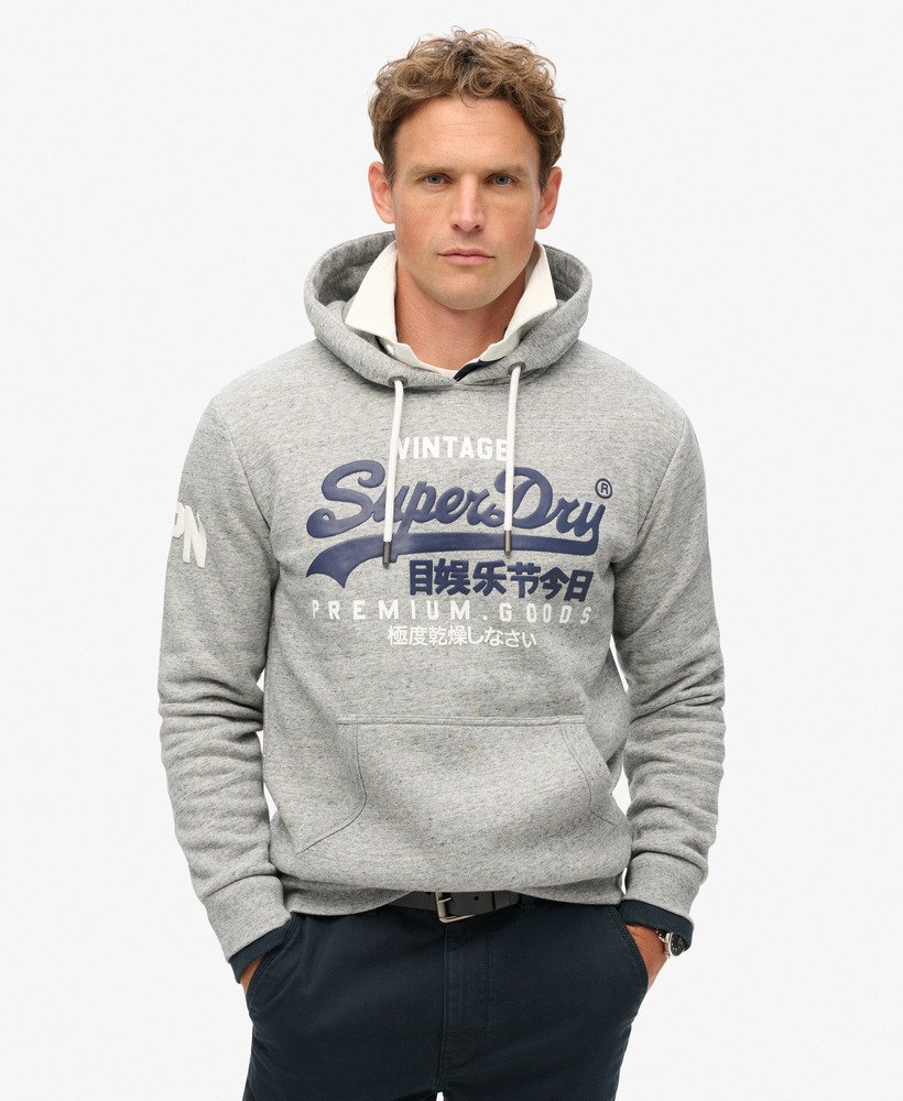 bluza z kapturem z bawełny organicznej w stylu vintage z logo w kolorze szary melanŻ