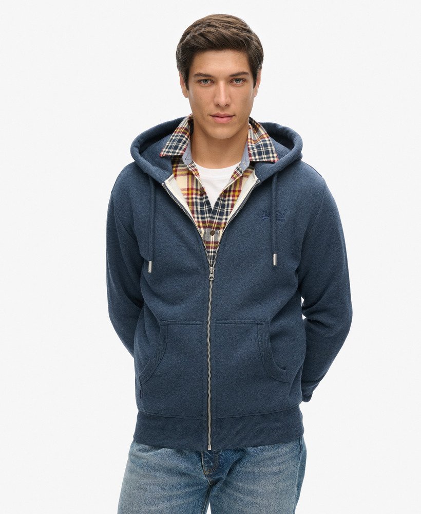 bluza z kapturem i haftowanym logo vintage z bawełny organicznej w kolorze granatowym i melanżowym