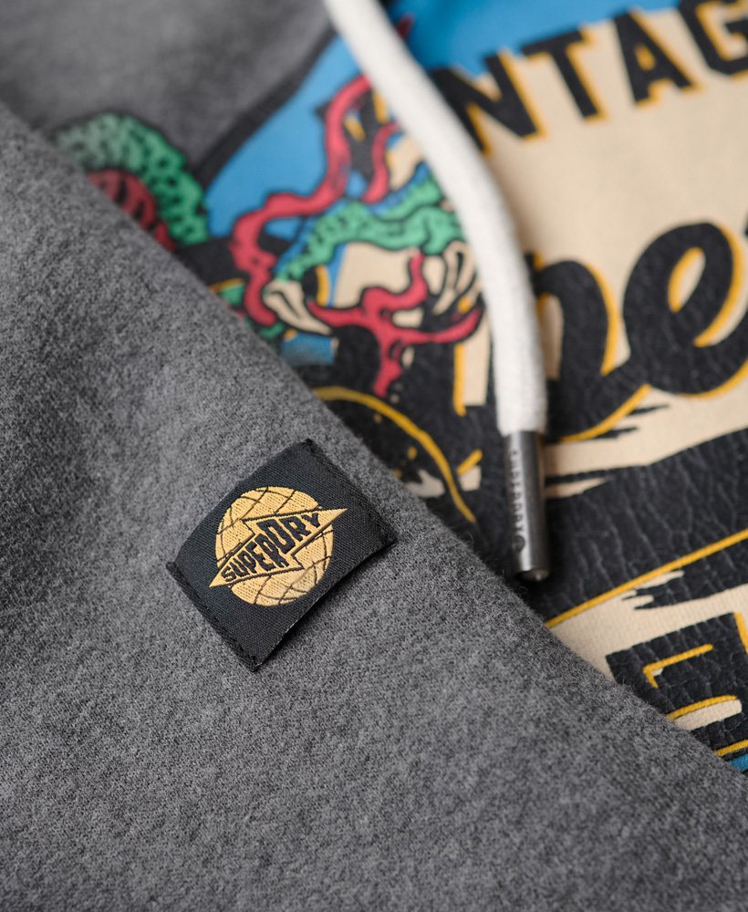 japońska bluza z kapturem z logo vintage w kolorze bogatego grafitu