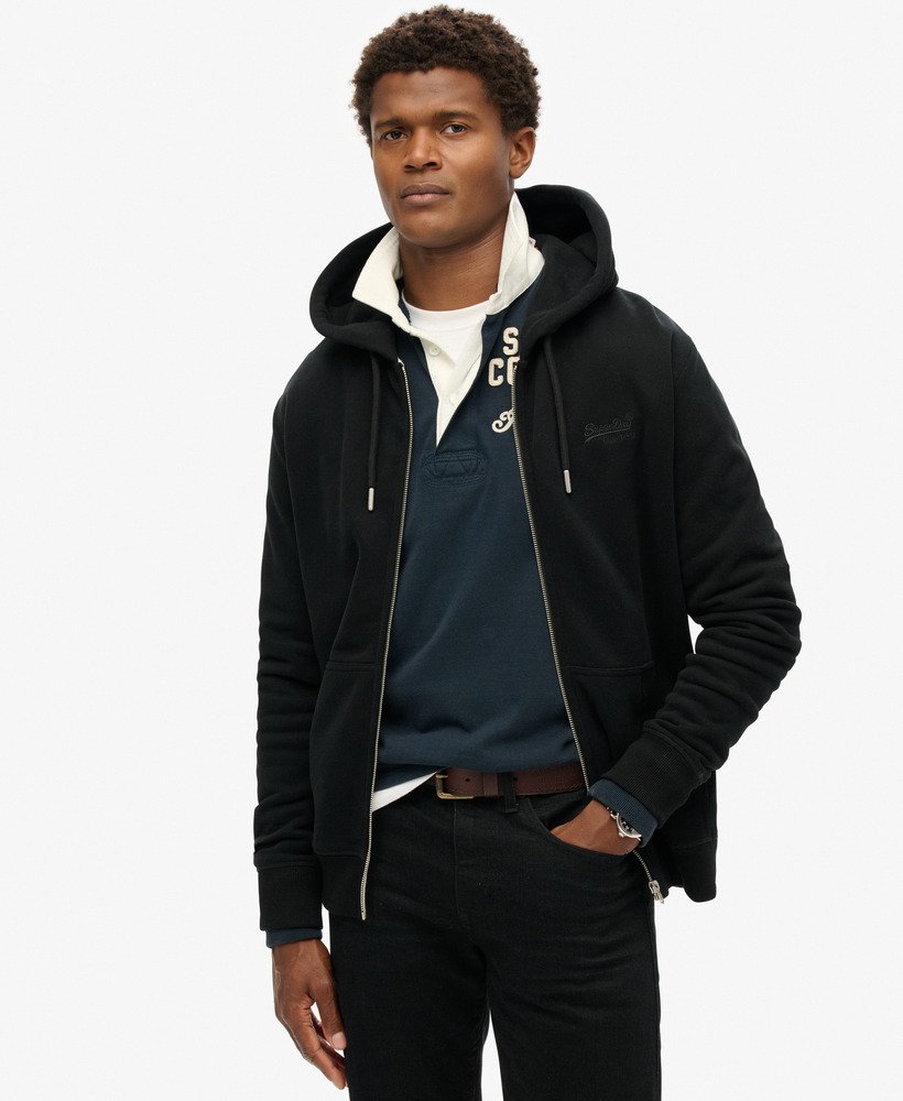 bluza z kapturem essential logo zapinana na zamek w kolorze czarnym