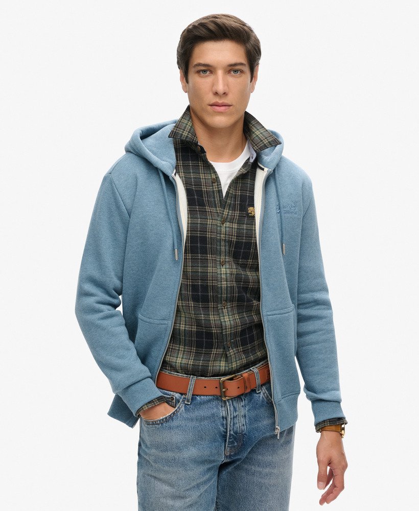 bluza z kapturem essential logo na zamek w kolorze bluestone blue marl