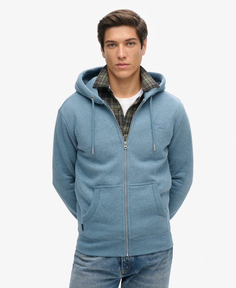 bluza z kapturem essential logo na zamek w kolorze bluestone blue marl
