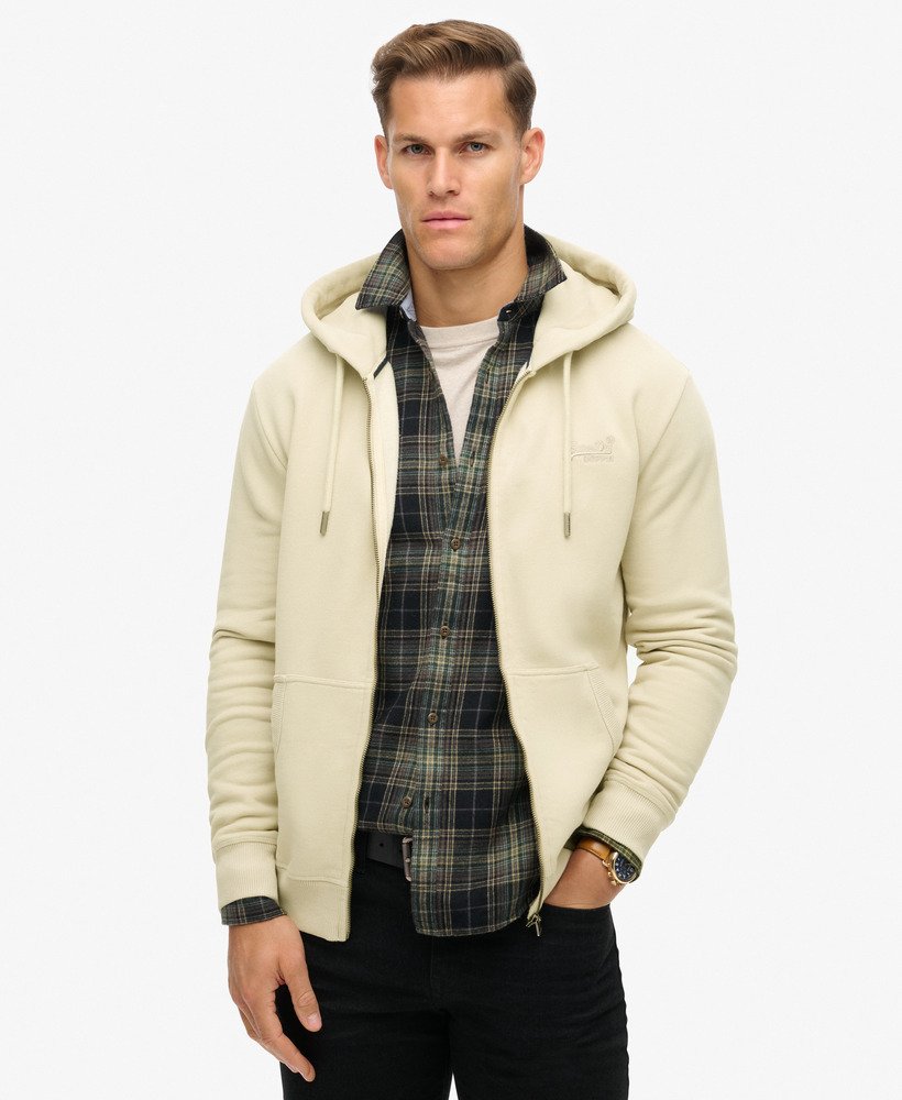 bluza z kapturem essential logo na zamek w kolorze jasnego beżu kamiennego