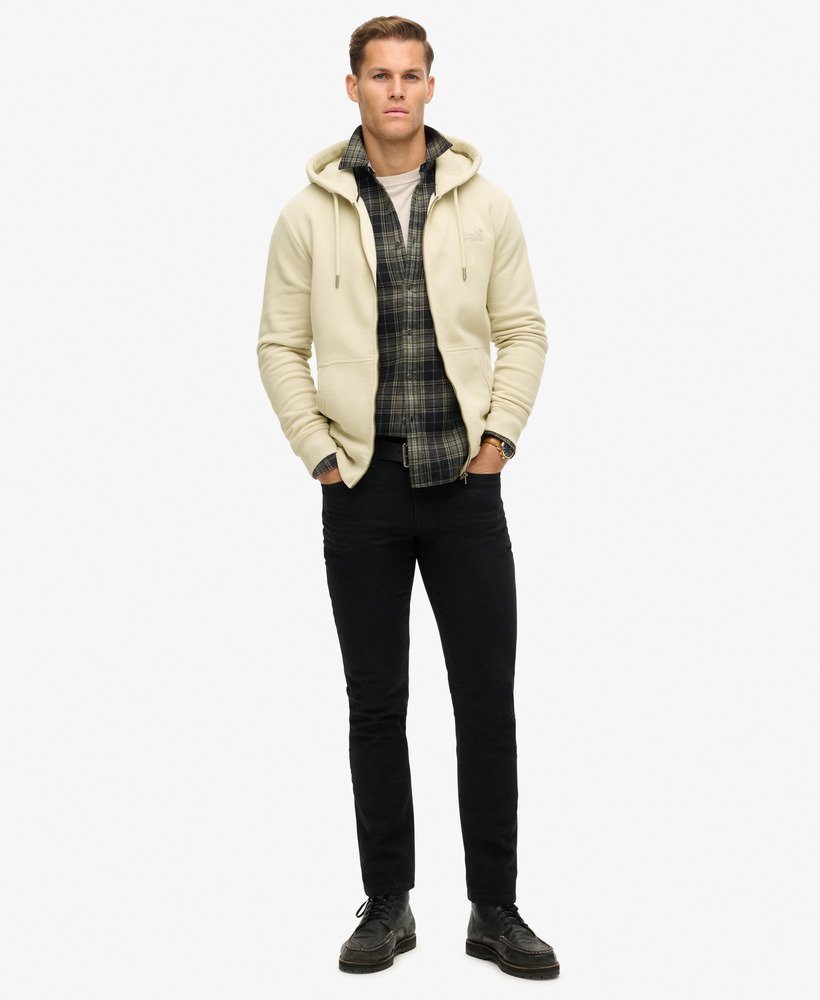 bluza z kapturem essential logo na zamek w kolorze jasnego beżu kamiennego