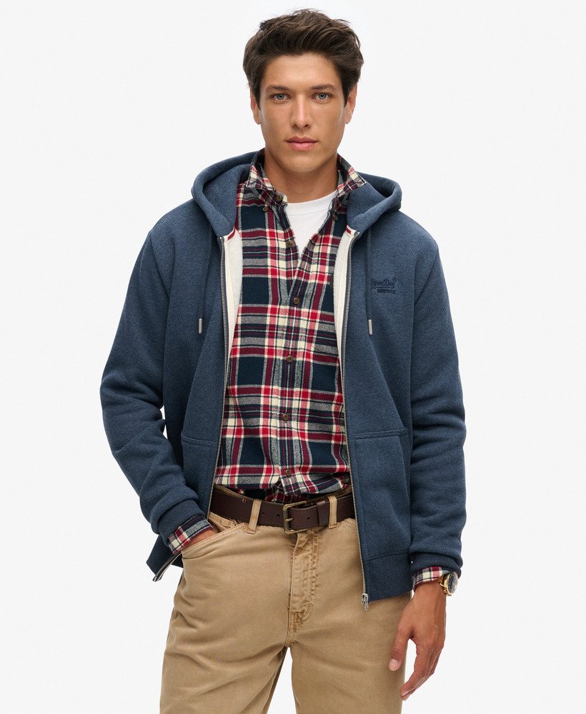 bluza z kapturem essential logo na zamek w kolorze granatowym vintage