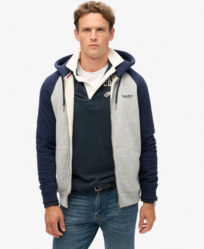 bluza z kapturem essential baseball zip w kolorze athletic grey marlrich navy marl
