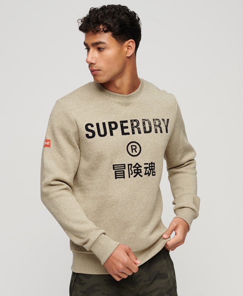bluza z okrągłym dekoltem w stylu vintage z logo workwear w kolorze jasnobrązowym z plamkami