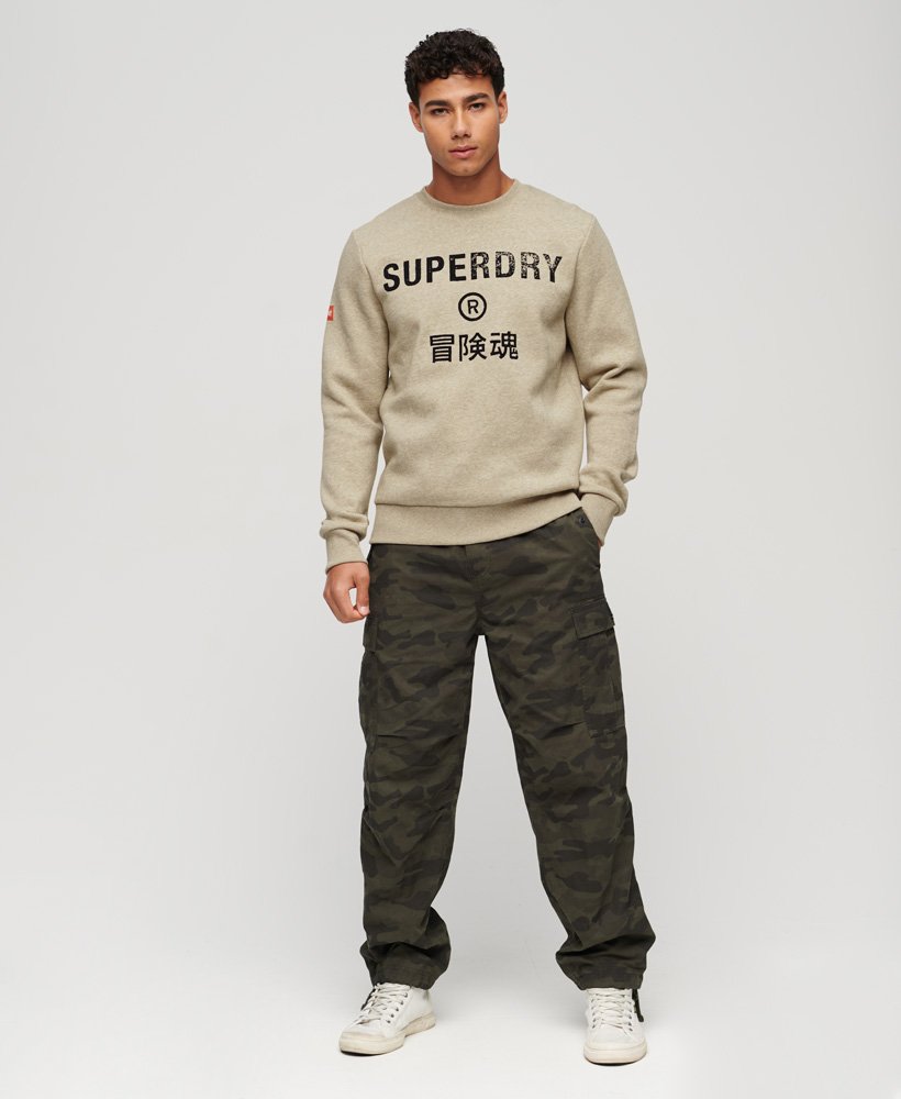 bluza z okrągłym dekoltem w stylu vintage z logo workwear w kolorze jasnobrązowym z plamkami