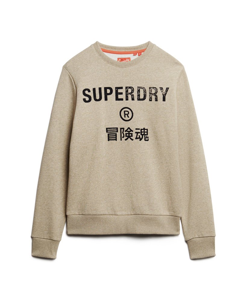 bluza z okrągłym dekoltem w stylu vintage z logo workwear w kolorze jasnobrązowym z plamkami