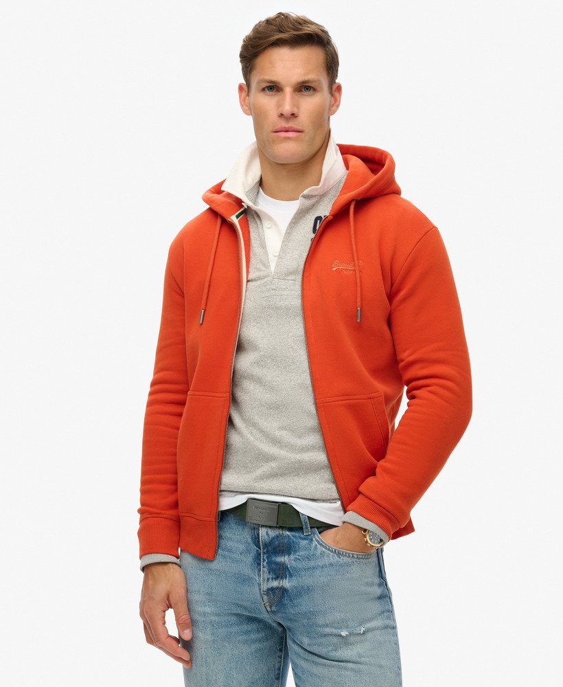 bluza z kapturem essential logo na zamek w kolorze rdzawo-pomarańczowym denim co
