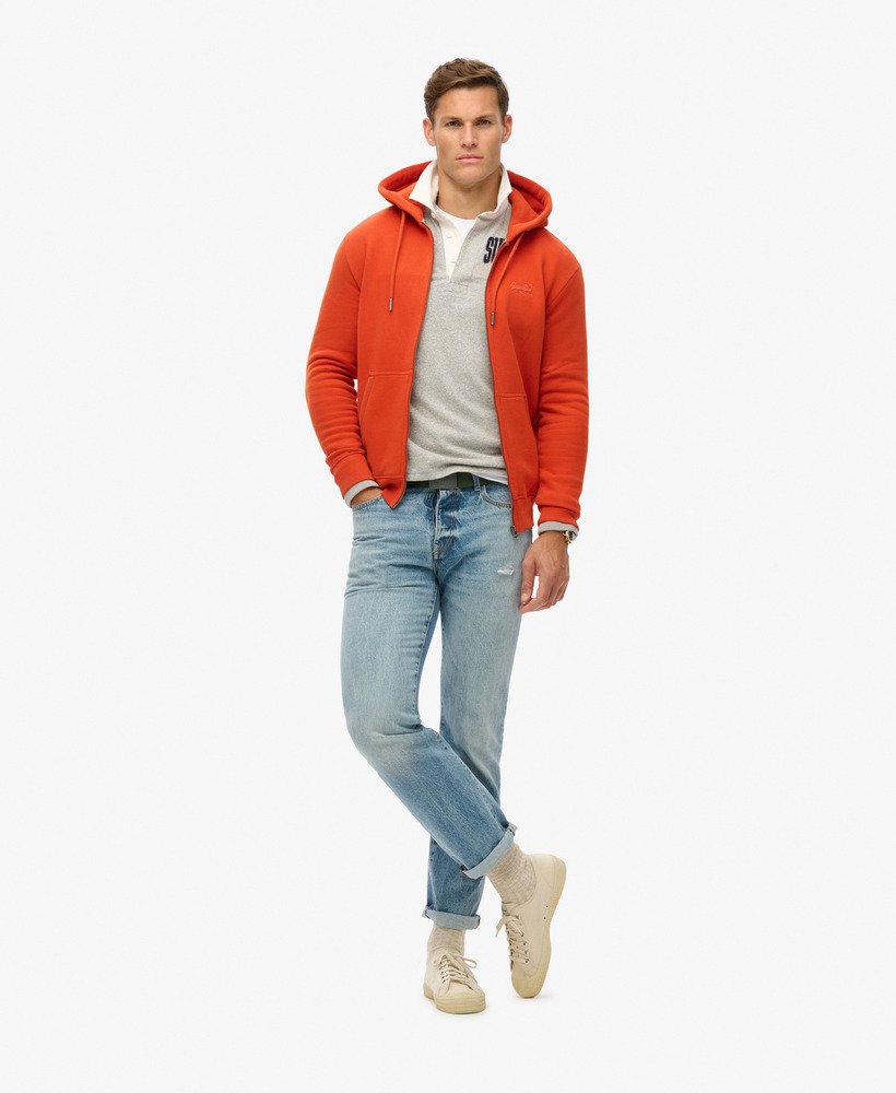 bluza z kapturem essential logo na zamek w kolorze rdzawo-pomarańczowym denim co