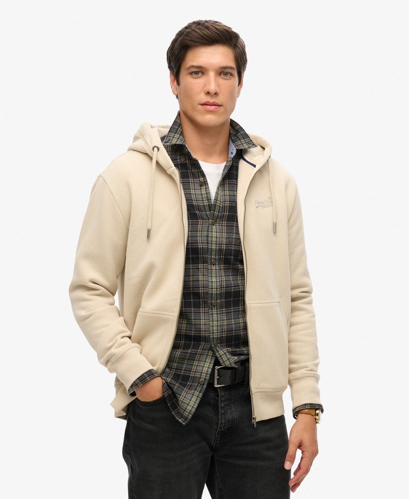 bluza z kapturem essential logo na zamek w kolorze jasnego beżu kamiennego