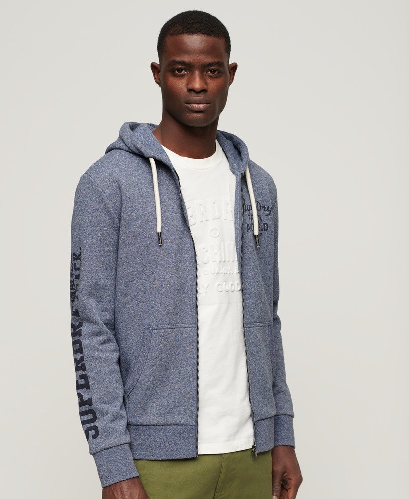 bluza z kapturem athletic college graphic zip w kolorze tois blue grit
