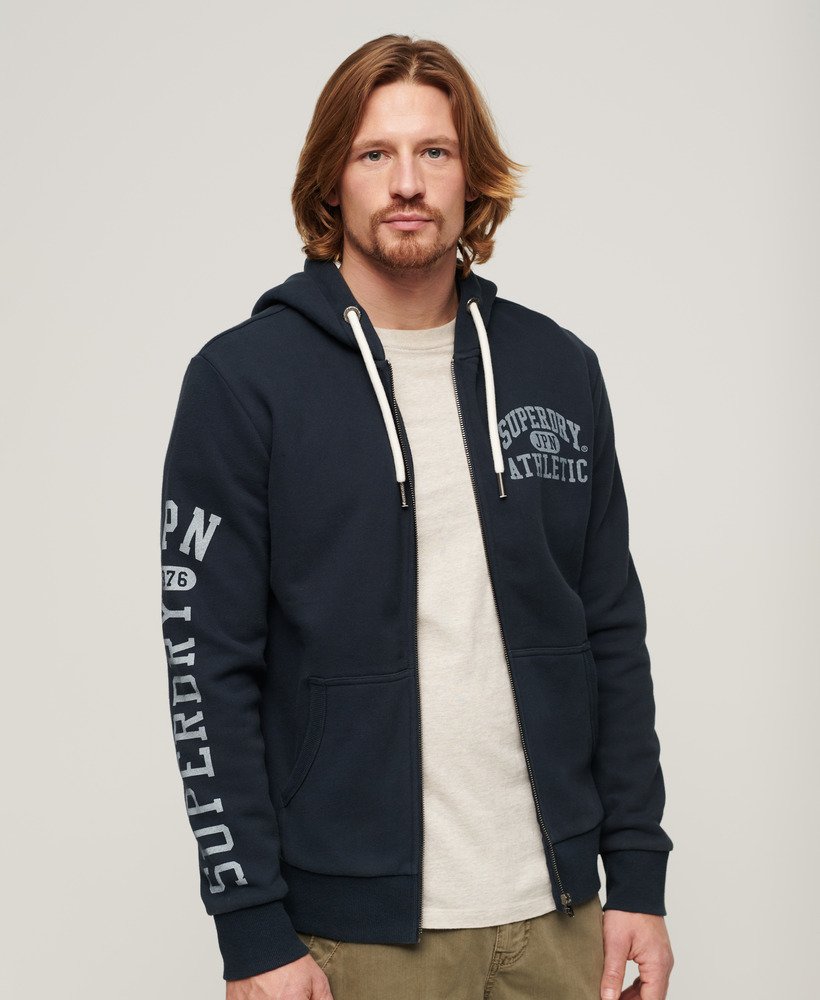 bluza z kapturem athletic college graphic zip w kolorze eclipse navy