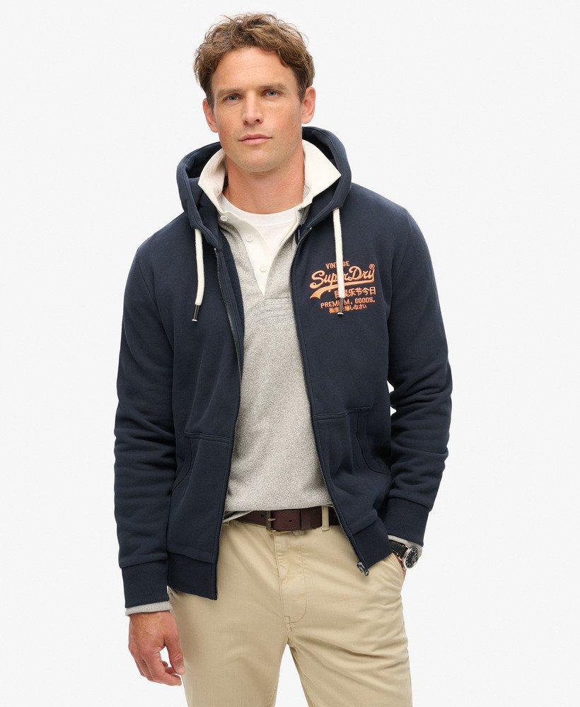 bluza z kapturem i zamkiem błyskawicznym neon vintage logo w kolorze eclipse navy