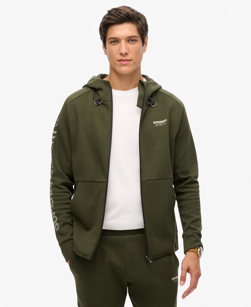 bluza z kapturem sport tech logo loose zip w kolorze army khaki