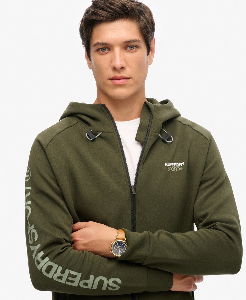 bluza z kapturem sport tech logo loose zip w kolorze army khaki
