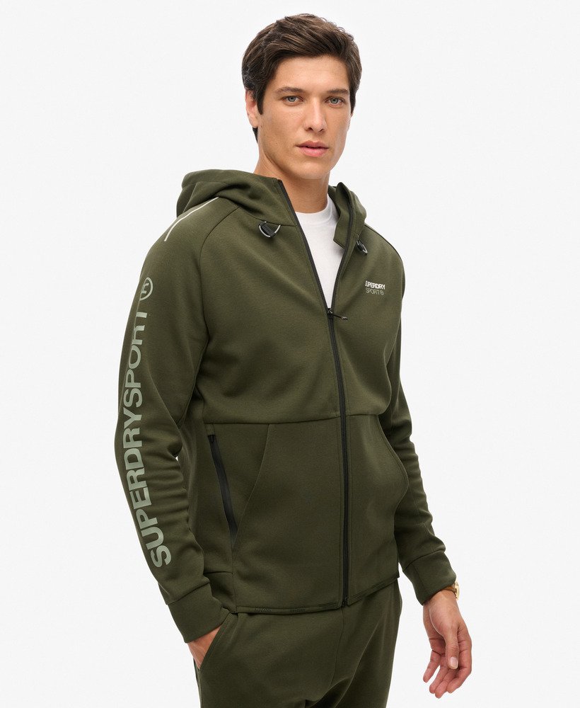 bluza z kapturem sport tech logo loose zip w kolorze army khaki