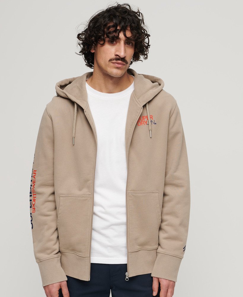 bluza z kapturem i luźnym zamkiem sportswear logo w kolorze głębokiego beżu slub