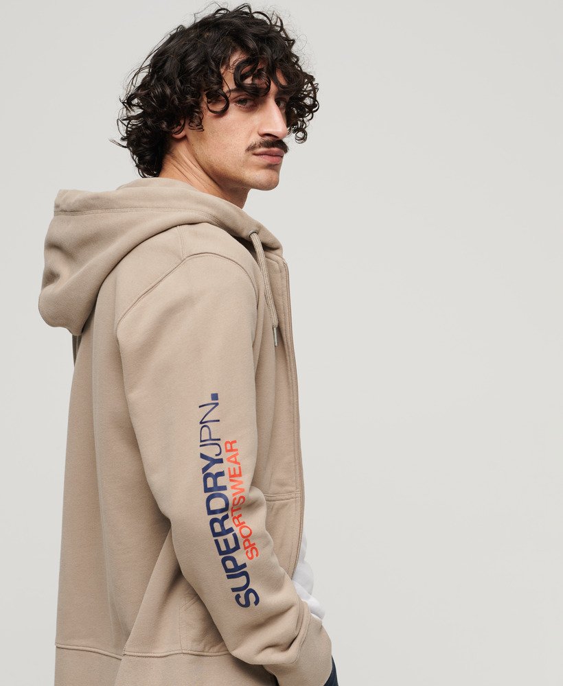 bluza z kapturem i luźnym zamkiem sportswear logo w kolorze głębokiego beżu slub