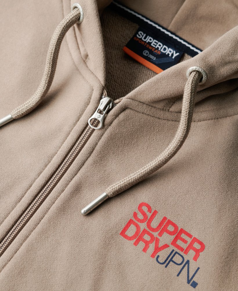bluza z kapturem i luźnym zamkiem sportswear logo w kolorze głębokiego beżu slub