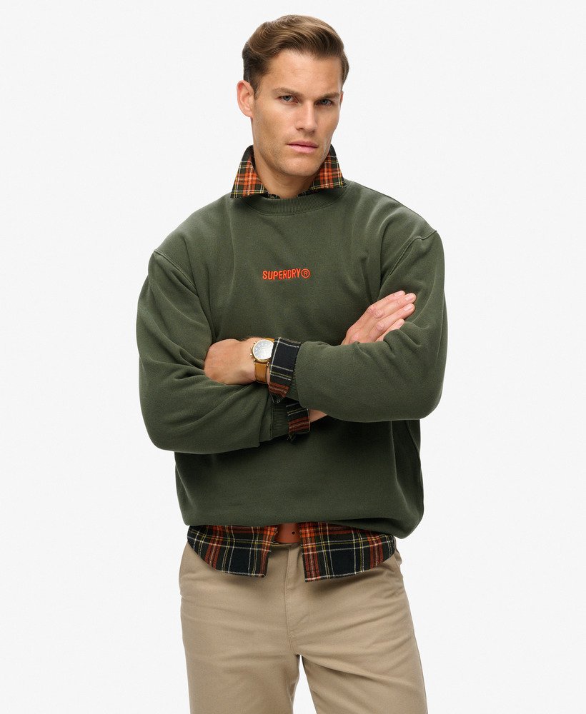 luźna bluza z okrągłym dekoltem i nadrukiem micro logo w kolorze army khaki