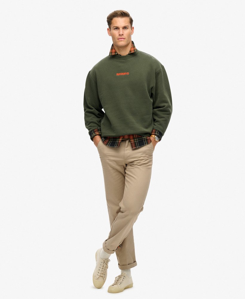 luźna bluza z okrągłym dekoltem i nadrukiem micro logo w kolorze army khaki