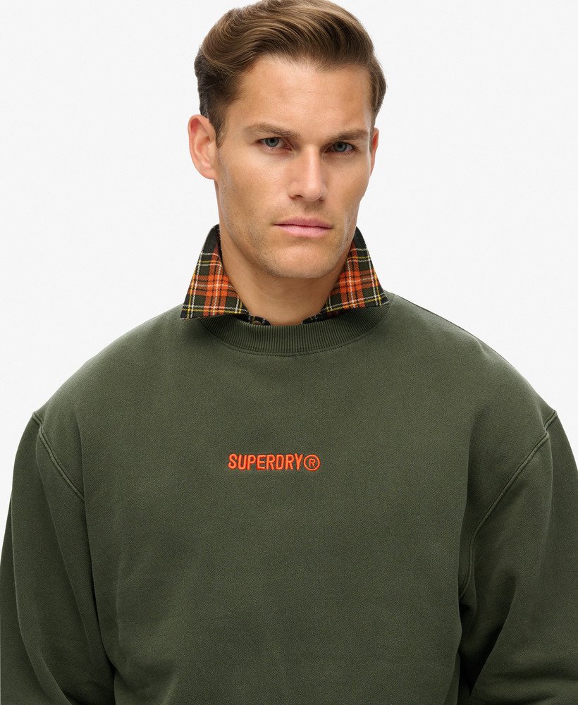 luźna bluza z okrągłym dekoltem i nadrukiem micro logo w kolorze army khaki