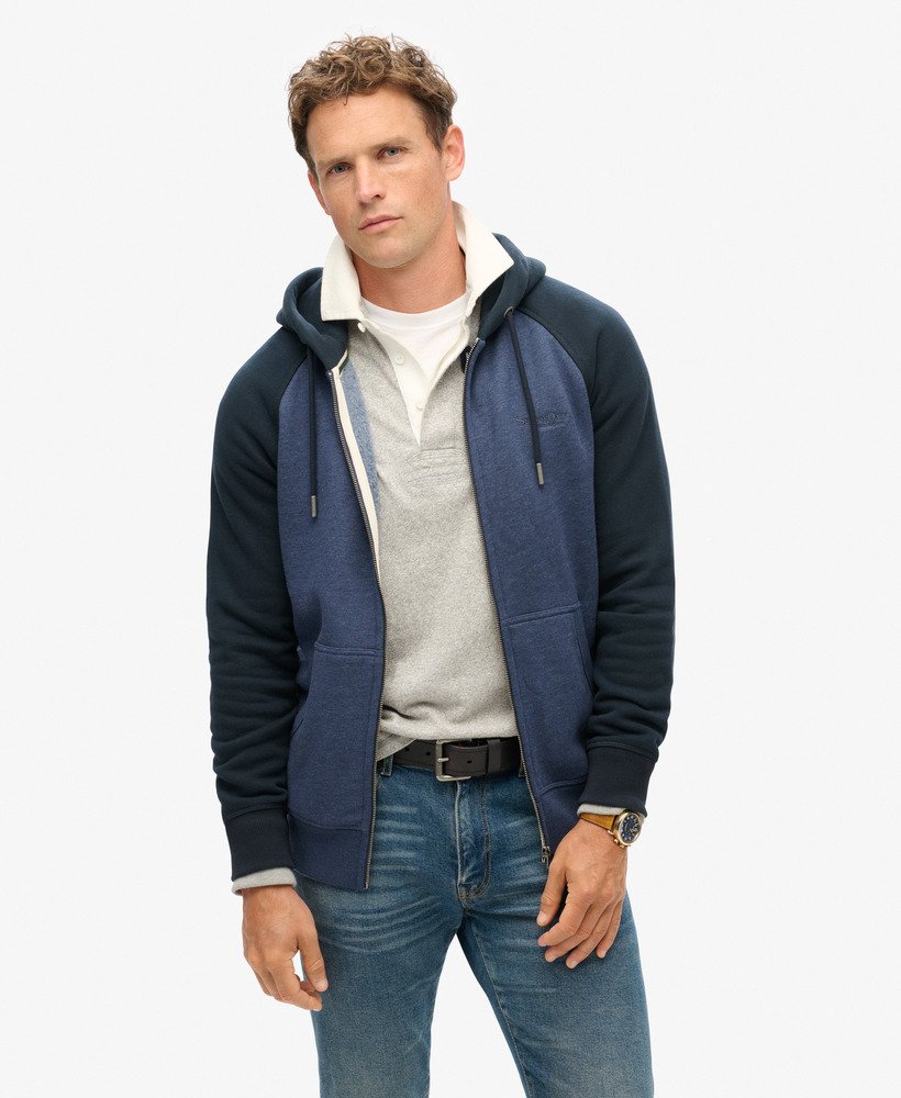 bluza z kapturem essential baseball zip w kolorze heritage navy marleclipse navy