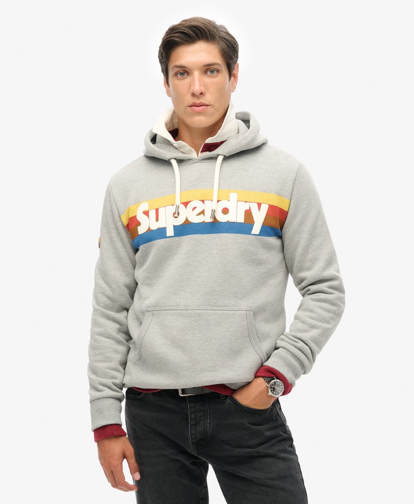 bluza z kapturem w paski retro z logo w kolorze szary melanż