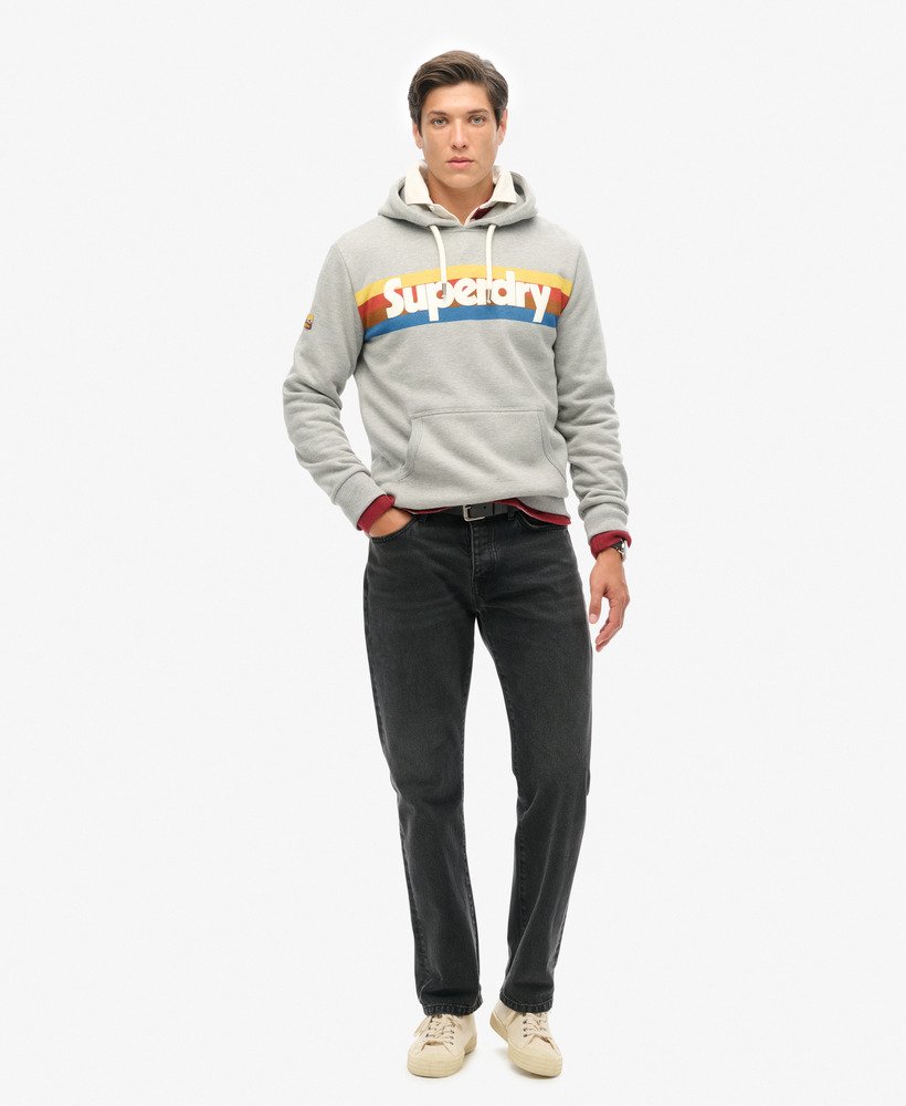 bluza z kapturem w paski retro z logo w kolorze szary melanż