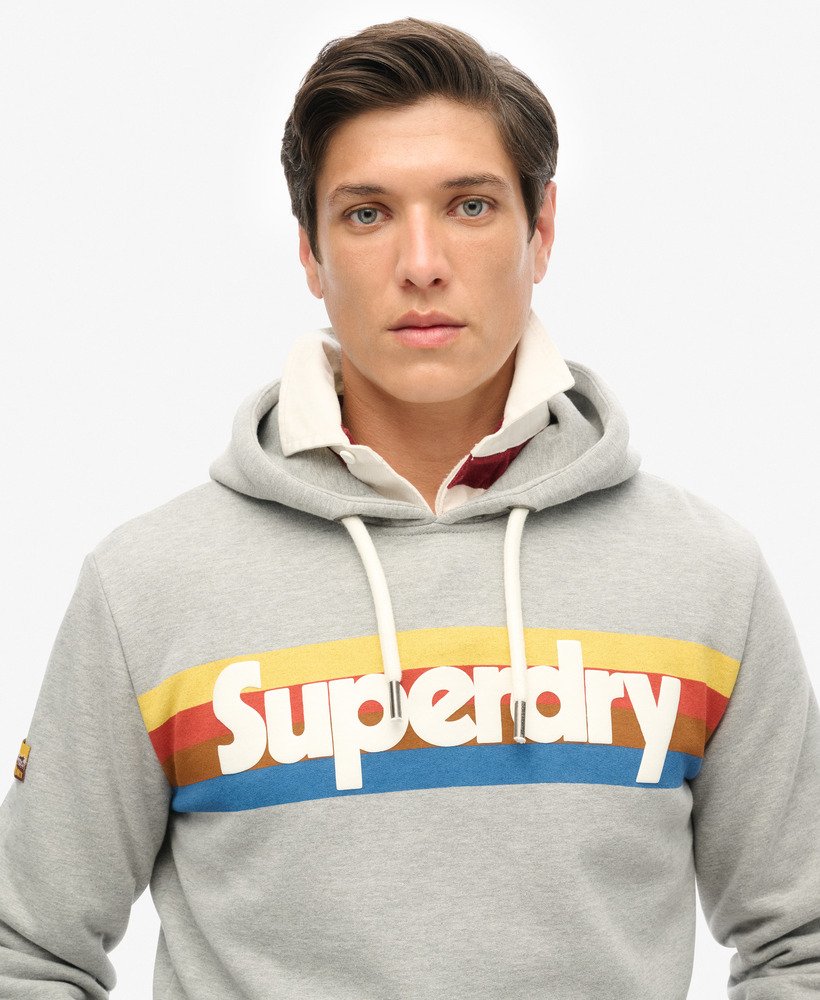 bluza z kapturem w paski retro z logo w kolorze szary melanż