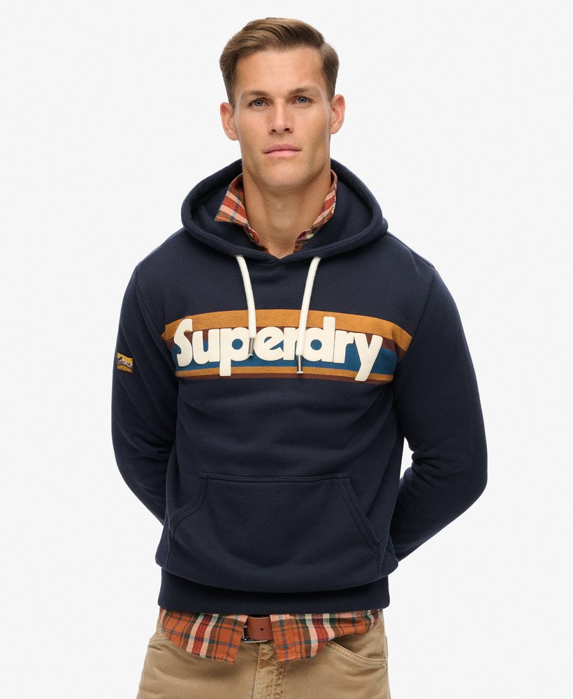 bluza z kapturem w paski retro z logo w kolorze granatowym eclipse