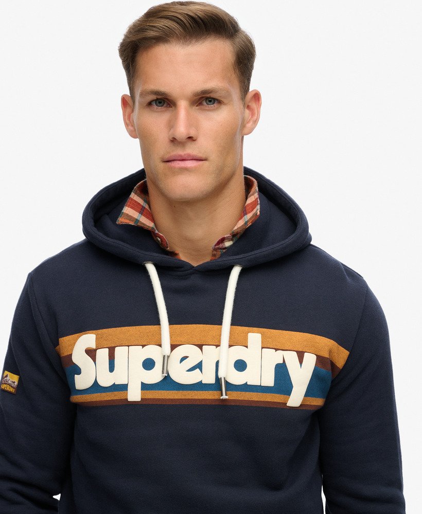 bluza z kapturem w paski retro z logo w kolorze granatowym eclipse