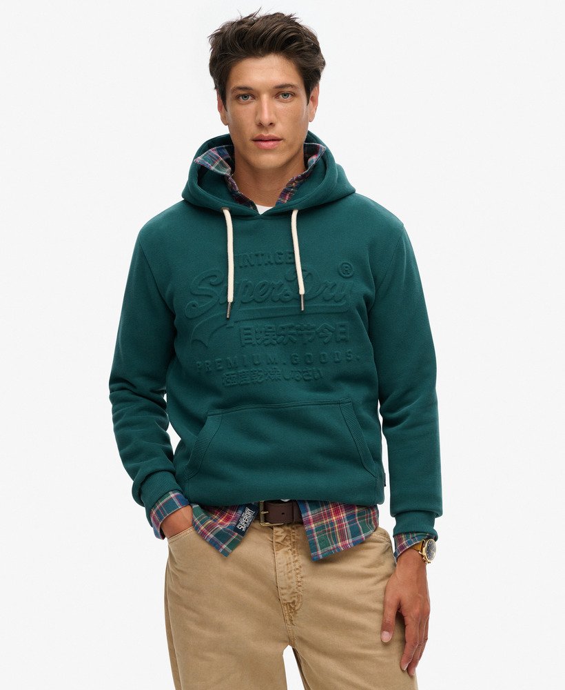 bluza z kapturem z wytłoczoną grafiką w kolorze furnace green