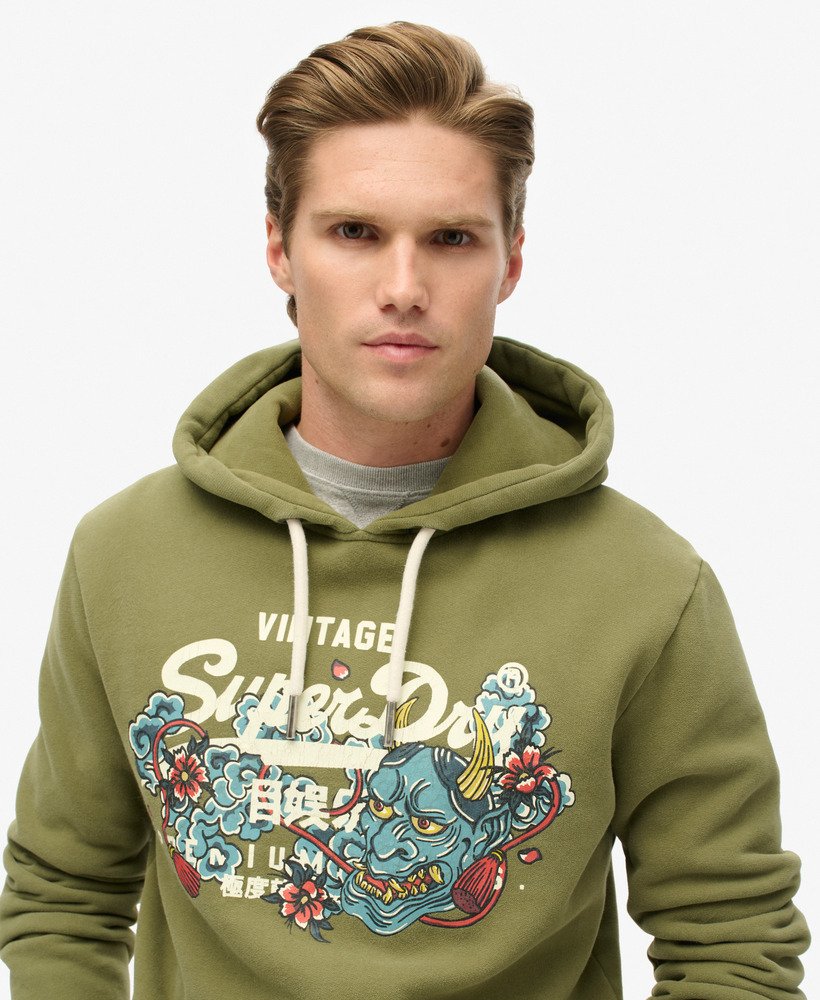 bluza z kapturem tokyo vintage z graficznym logo w kolorze miękkiej zieleni mchu