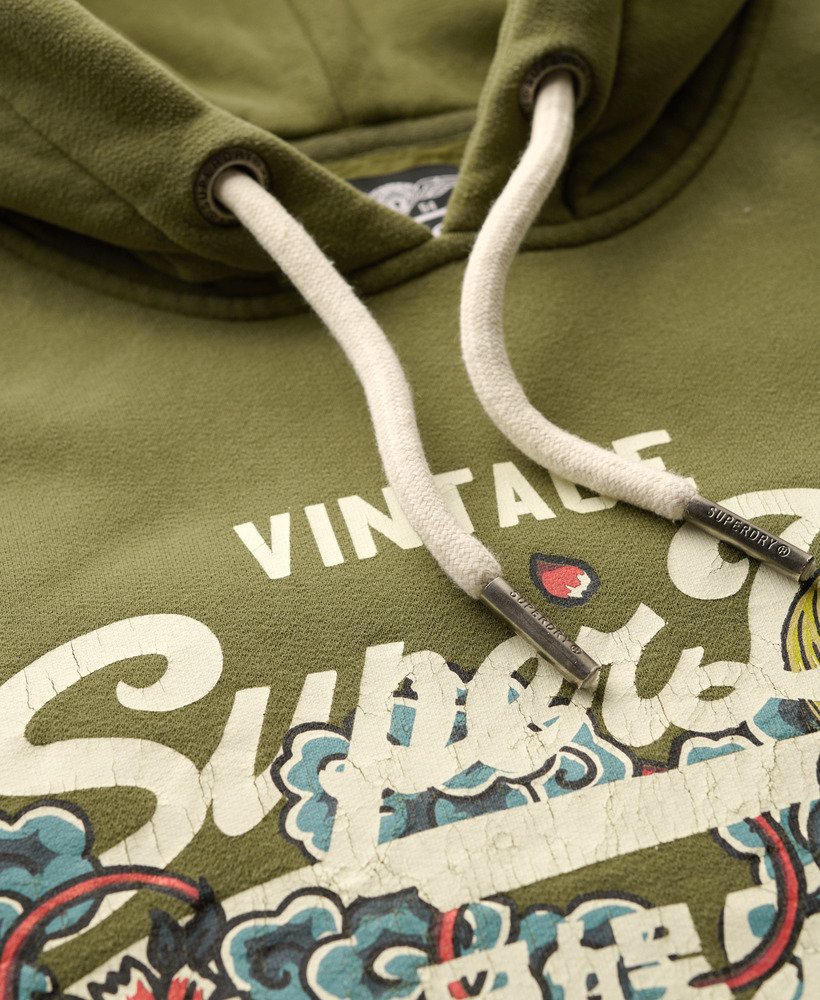 bluza z kapturem tokyo vintage z graficznym logo w kolorze miękkiej zieleni mchu