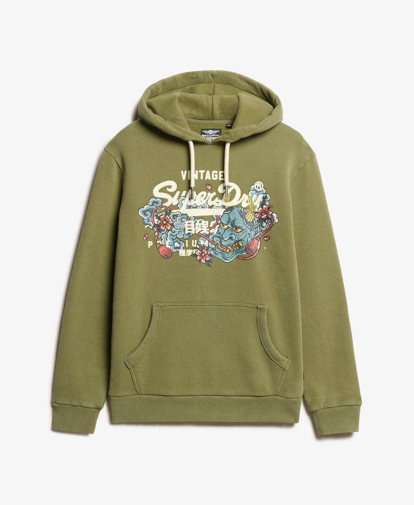 bluza z kapturem tokyo vintage z graficznym logo w kolorze miękkiej zieleni mchu