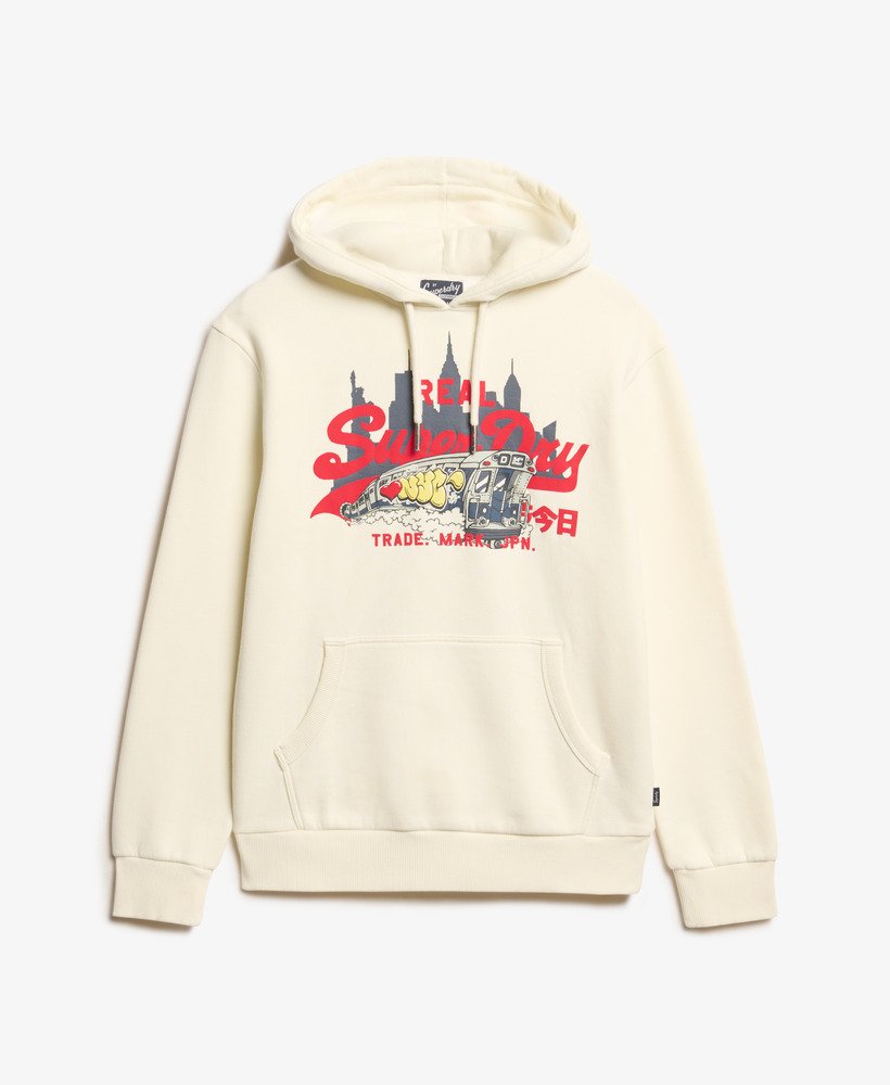 bluza z kapturem new york vintage z graficznym logo w kolorze ryżowej bieli