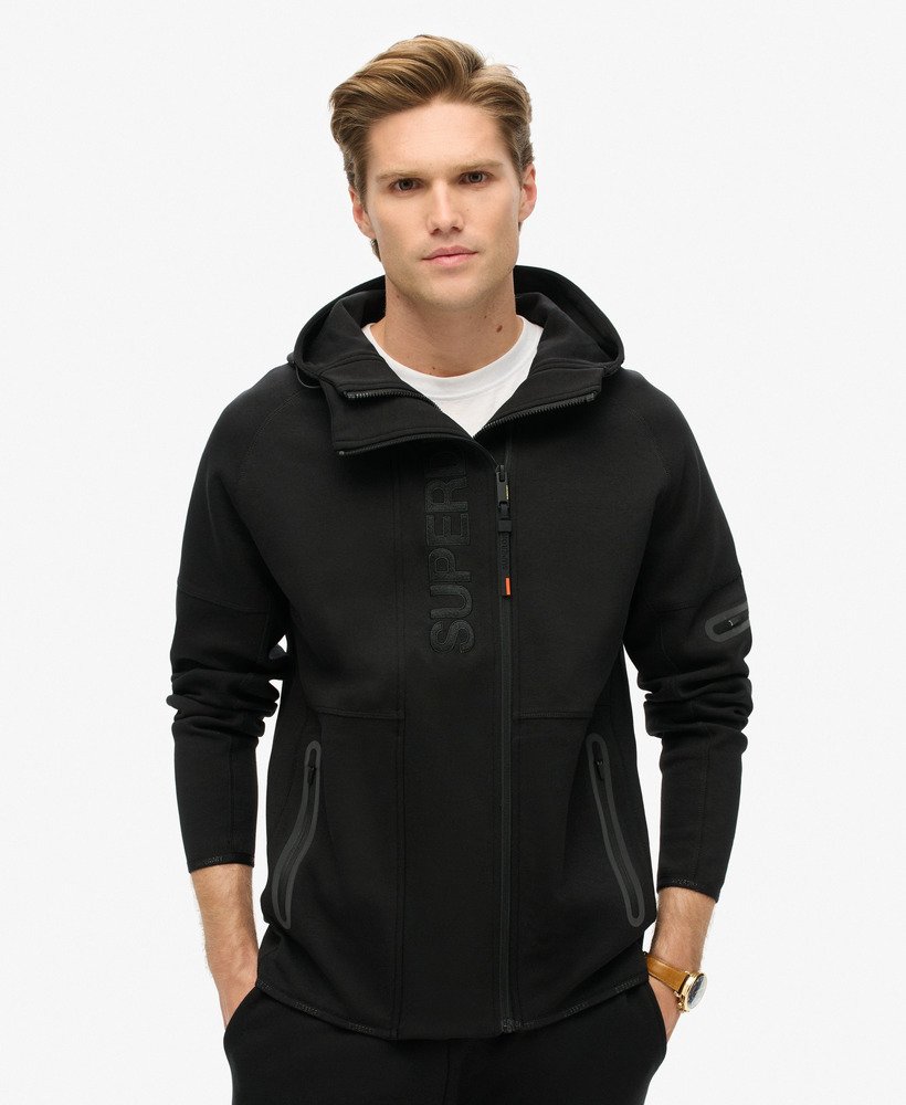 bluza z kapturem tech logo loose zip w kolorze czarno-pomaraŃczowym