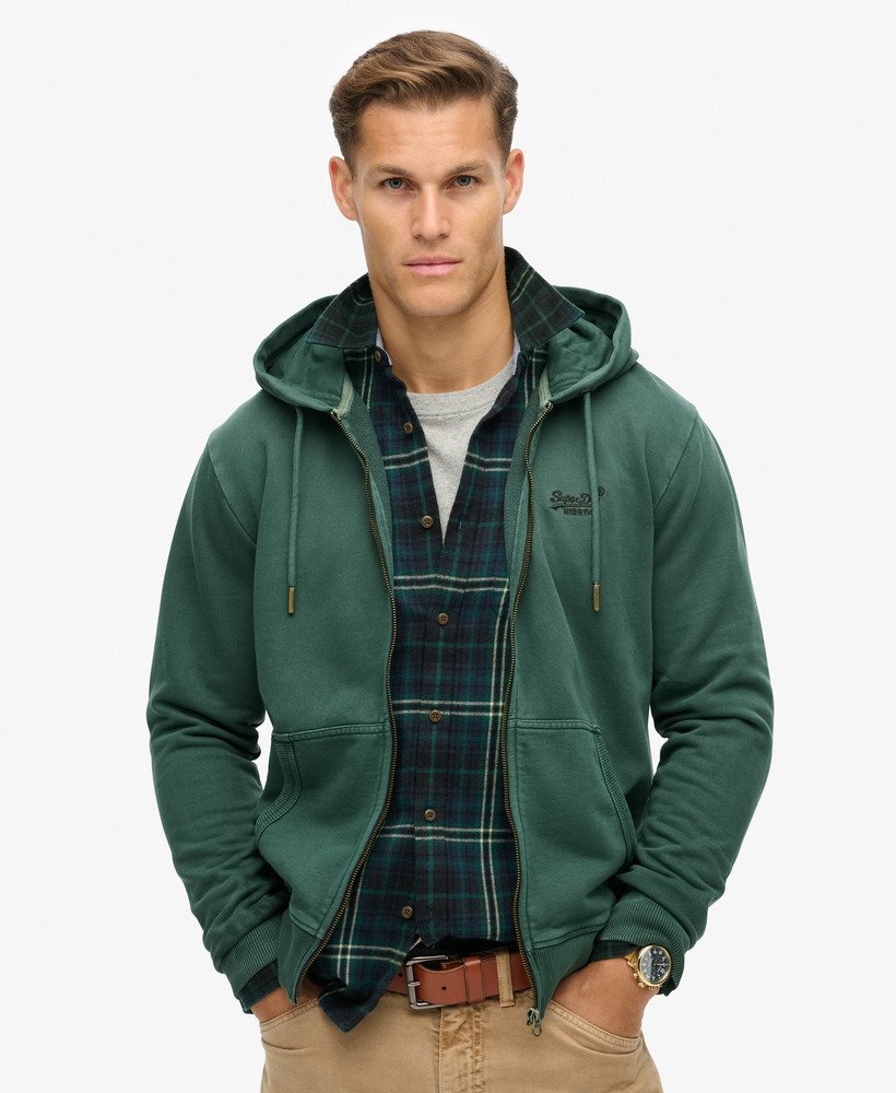bluza z kapturem essential logo washed zip w kolorze forest green