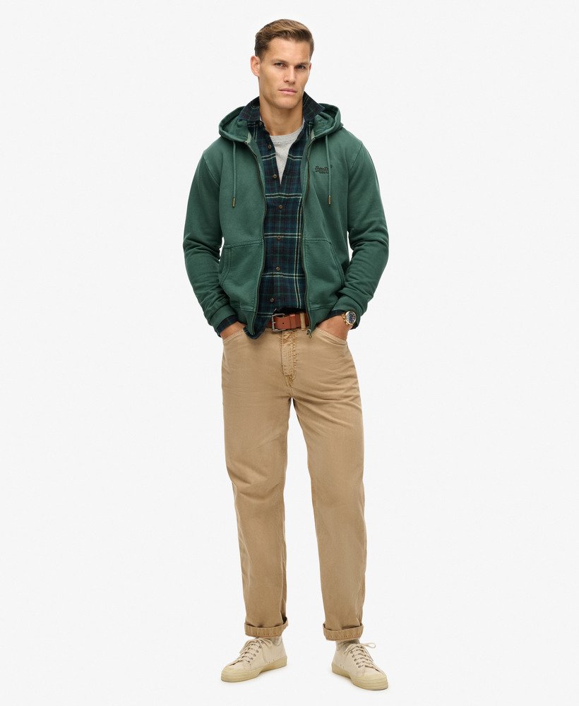 bluza z kapturem essential logo washed zip w kolorze forest green